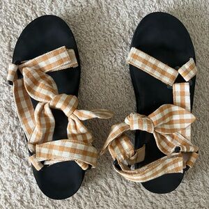 Loeffler Randall Velcro Gingham Checkered Sandals with Bow Accent